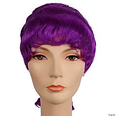 Colonial Lady Wig — brown, ringlet tail and 4-tiered bun, worn on model