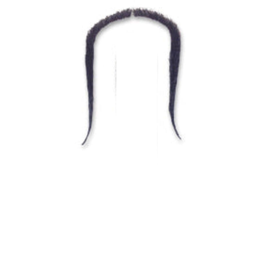 Fu Manchu mustache — long thin black facial hair accessory, 5" length, requires adhesive
