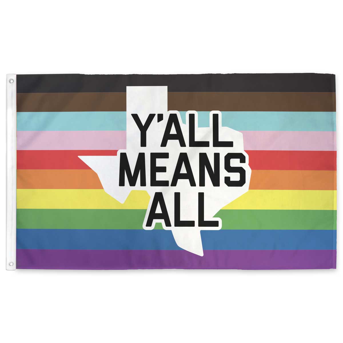 Y'all Means All Rainbow Texas Flag laid flat — rainbow Lone Star design