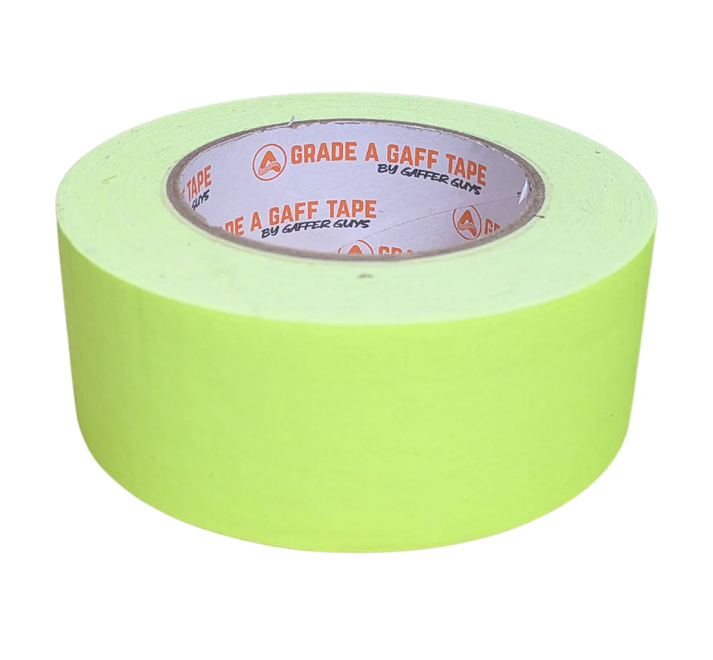 Grade A fluorescent yellow gaff tape roll — professional adhesive for stage and film