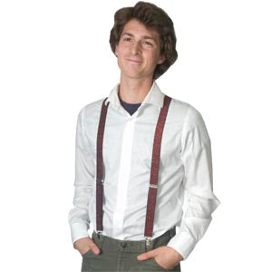 Metallic suspenders — black base with metallic threading, adjustable metal clips, one size fits most