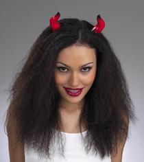 Red devil horns — elastic band attachment, fits under hair, one size