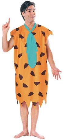 Fred Flintstone adult costume — orange jagged-hem tunic and necktie, standard and XL