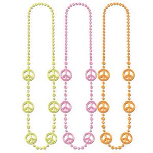 Funky peace sign bead necklaces — set of 3, 36" long, assorted colors for hippie or party styling