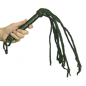 Cat of Nine Tails stage prop — black leather multi-tail whip, 19"L