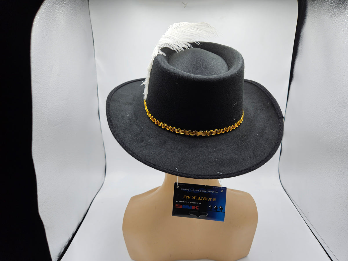 Musketeer hat — rear view showing felt construction and trim