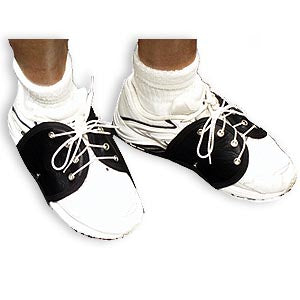 Black vinyl saddle shoe spats — four shoelace openings, fits over shoes