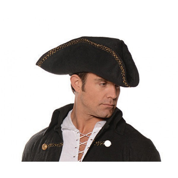 Faux suede tricorne hat — black, alternate view showing shape and brim detail