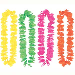 Neon silk petal lei — 36 inch blacklight-reactive tropical costume accessory