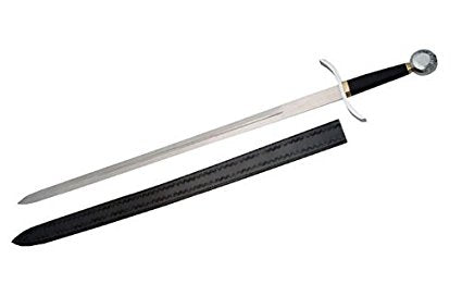 Silver Knight sword — 40.25" stainless steel blade with leather sheath