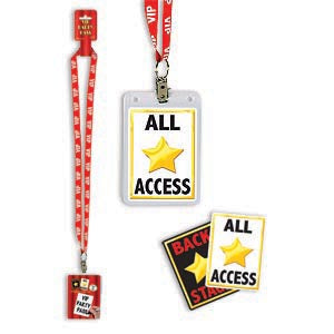VIP Party Pass prop — gold laminate pass on 25" lanyard