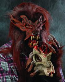 Lone Wolf full-head mask — two-piece on action sock with fur accents and shoulder-length hair