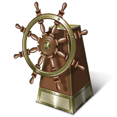 3-D jointed ship's helm stage prop — cardboard, 18.5 inches