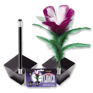 Appearing Flower magic trick — feather flower with pot and wand, 8"H