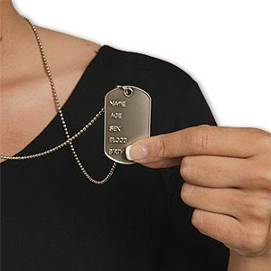 Dog tag necklace — 2-inch silver metal tag on beaded chain