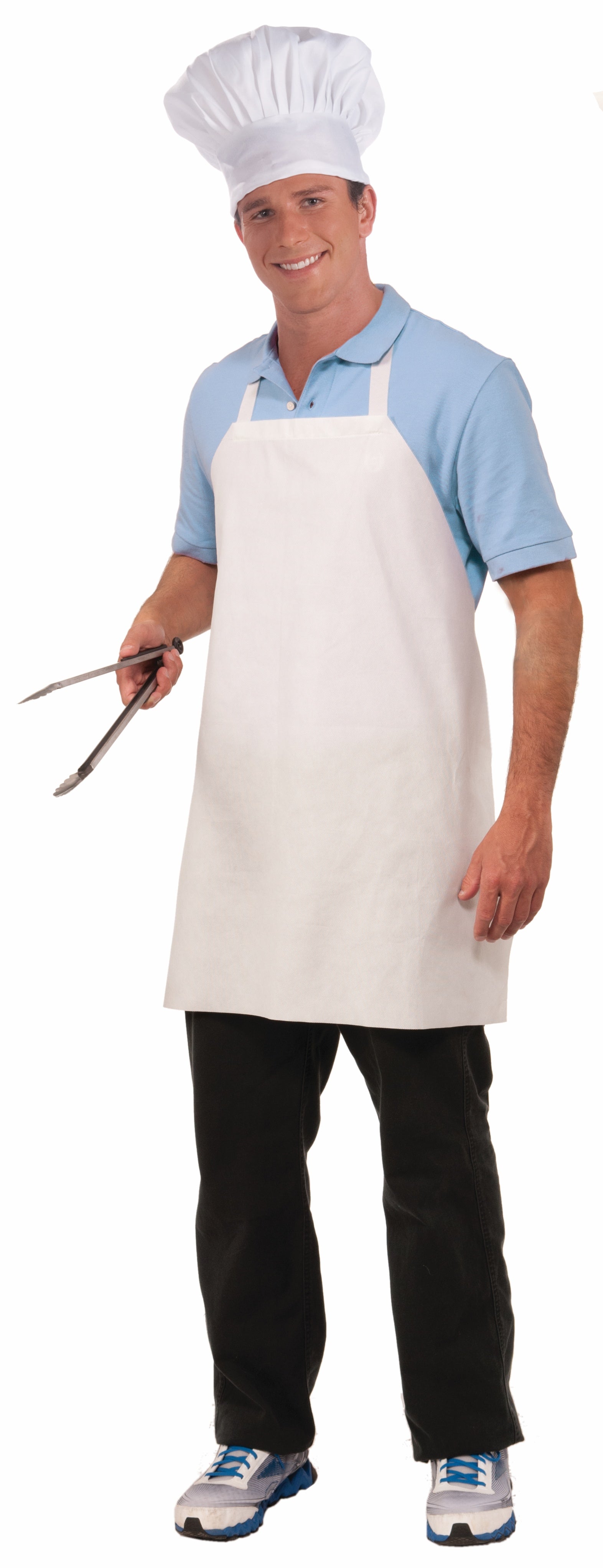 Chef's bib apron — white with tie back, one size fits most