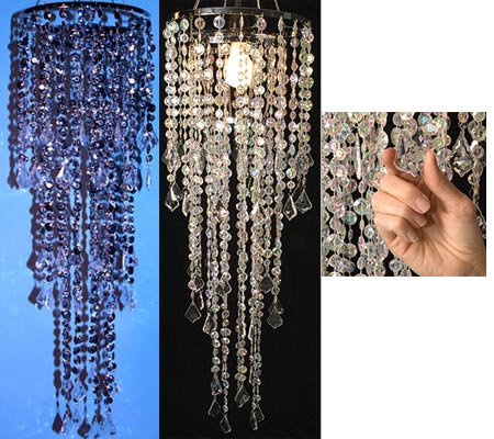 Tier chandelier — 10" dia. x 3'L with bead strands and pendant drops, hanging chain included