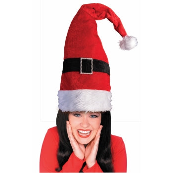 Long bendable Santa hat — red felt with wire for curly whimsical shape, one size