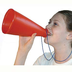 Plastic toy megaphone stage prop — 6" long, assorted colors