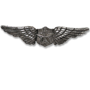 Silver pilot wings pin — 2" metal aviation badge for steampunk or military costume