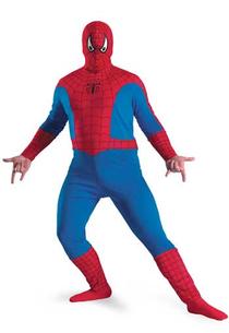 Plus size Spider-Man costume — red and blue jumpsuit with fabric hood, chest 50–52