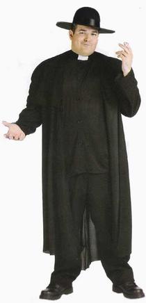 Plus size deluxe priest costume — shirt, cape, and hat, fits chest 48–53