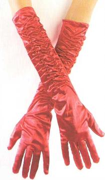 Satin coffin gloves — red long satin, packaged