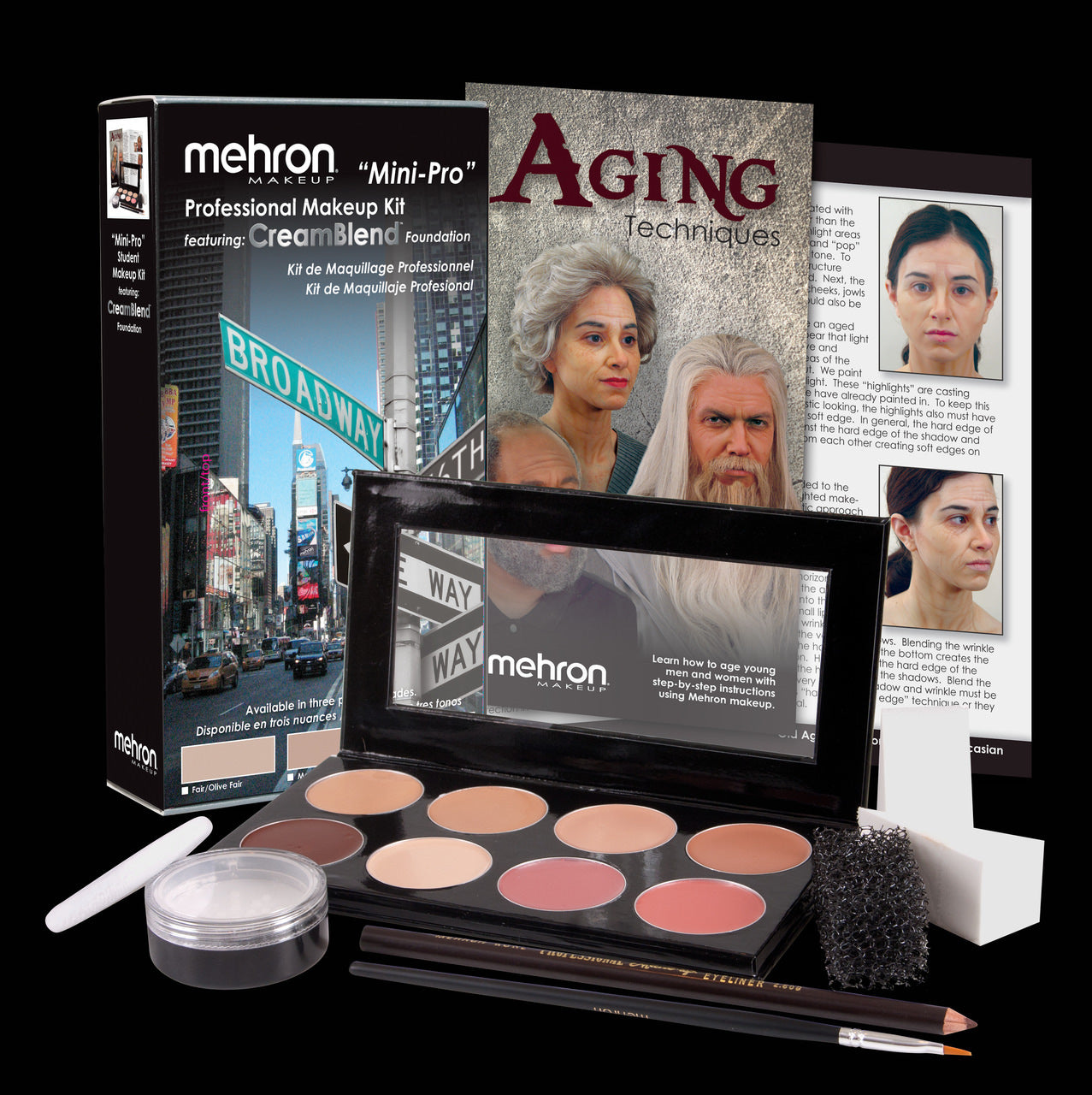 Mehron Mini-Pro Kit KMP-NM — Medium/Olive Medium variant, open palette showing foundation shades