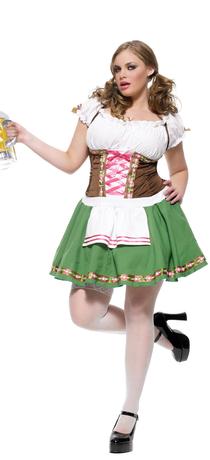Sexy Gretchen costume — back view showing ribbon trim and bow stockings