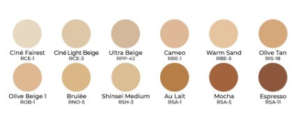 LFP-12 swatches of all 12 MatteHD foundation shades applied on skin