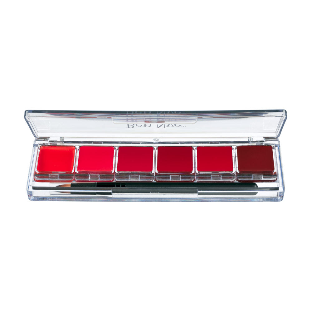 Ben Nye LSP-6 Reds Lip Palette open — swatches of Ruby Red, True Red, and 4 more