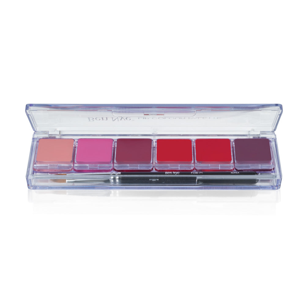 Ben Nye LSP-20 Fashion Lip Palette open — swatches of Poppy, Marilyn Red, and 4 more