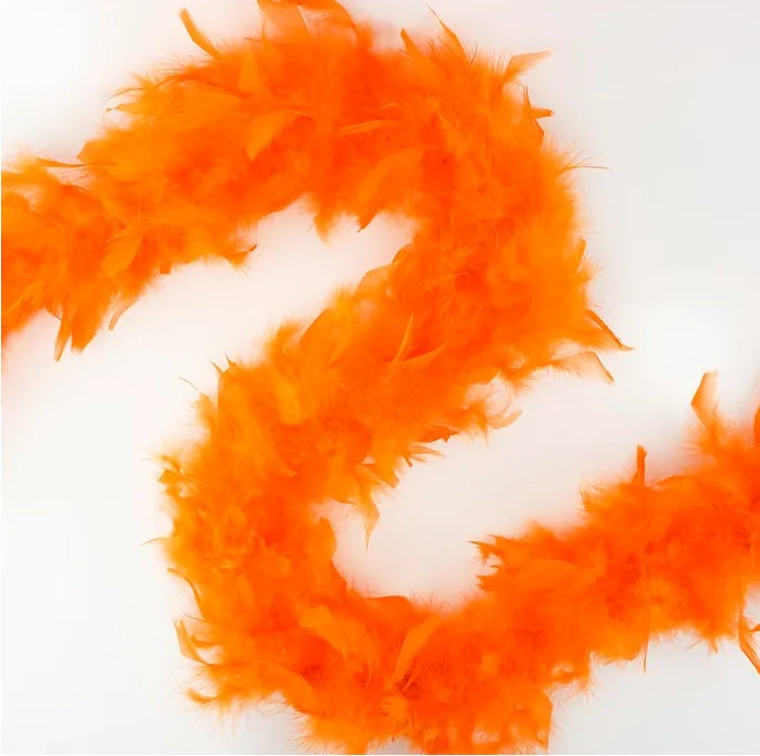 Orange chandelle boa — lightweight 40g, 2-yard piece, approx 4" diameter