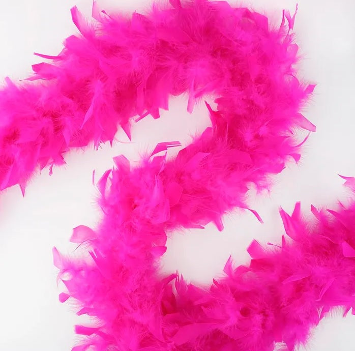 Hot pink chandelle boa — lightweight 40g, 2-yard piece, approx 4" diameter