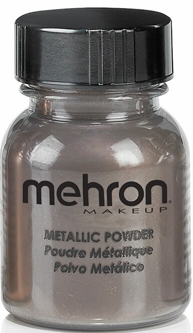 Mehron 129 Bronze Metallic Powder — jar with bronze swatch