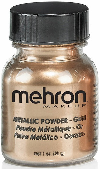 Mehron 129 Gold Metallic Powder — jar with gold swatch