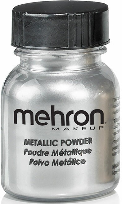 Mehron 129 Silver Metallic Powder — jar with silver swatch