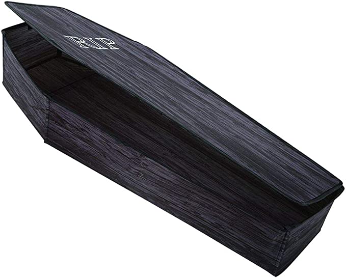 Realistic coffin decoration with RIP engraving