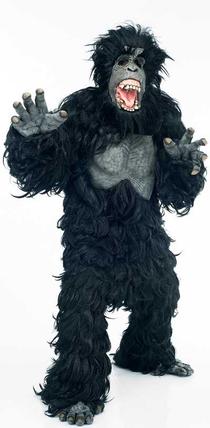 Laughing Gorilla adult costume — bodysuit with latex chest, hooded mask, hands and feet