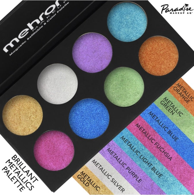 Mehron Paradise Makeup Palette Metallic Brilliant — 8-color sparkling metallic water-activated cake makeup