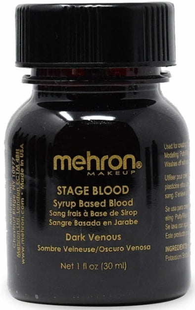 Mehron Stage Blood 1oz — single bottle with label, red dripping blood effect