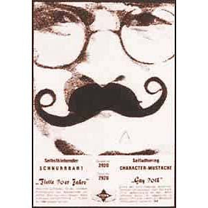 Gay 90's mustache — self-adhesive, available in black, blonde, brown, or gray, 3.75" wide