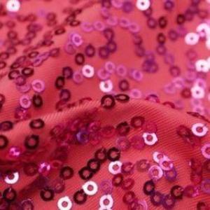 Sequin stretch fabric — bubble gum pink swatch, 51" wide