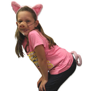 Pig Kit — pink tail, ear headband, and snout nose for costume or party dress-up