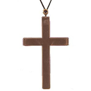 Cross necklace — 9" gold plastic cross on rope cord