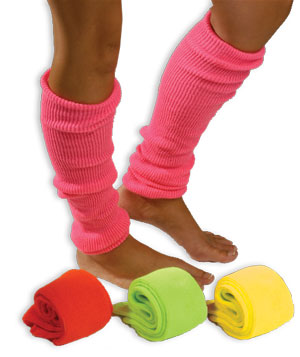 Neon leg warmers — knit acrylic, 24"L, bright glow colors for 80s or blacklight events