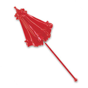Ruffled satin parasol with metal base and plastic handle — 31"L x 26"W, available in multiple colors