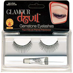 Gemstone eyelashes — natural style with tiny clear gems along lash band, includes adhesive