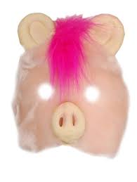 Plush pig eye mask — rubber base with fur trim and ear straps, one size