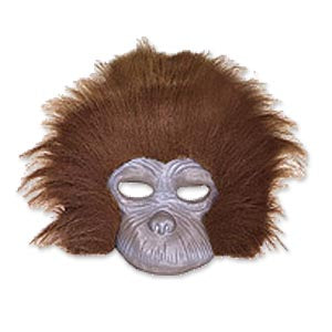 Plush chimp mask — rubber eye mask with fur trim and ear straps, one size fits most